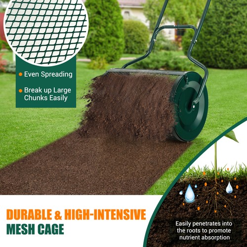 27" Compost Spreader Peat Moss Spreader Heavy Duty Garden Metal Mesh Roller - Picture 8 of 10
