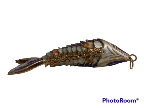 Cloisonne Chinese Export Articulated Enamel Koi Fish Gilt Silver Pendant - Picture 3 of 8