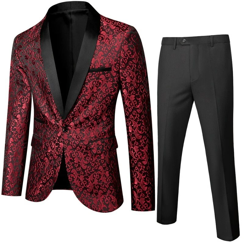 Traje de novio para hombre 2 PIEZAS Blazer Chaqueta Pantalones Un Botón Calce Ajustado Floral Boda L  Foto 2 de 4