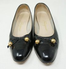 Vintage Salvatore Ferragamo Size 5.5 Narrow Black Bow Leather Heels Shoes