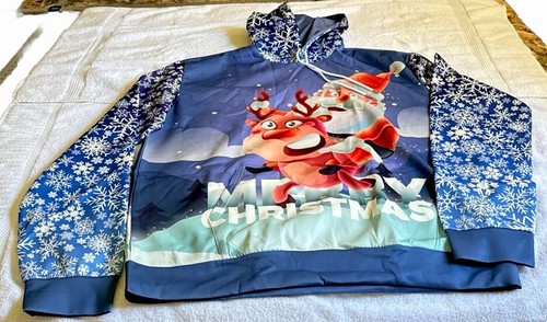 Santa Reindeer Merry Christmas Pullover Hoodie Sweatshirt for Adults - SZ 3XL