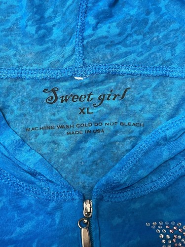 Sweet Girl Blue Zip Hoodie Y2K Bedazzled Butterfly Size XL - Picture 7 of 7