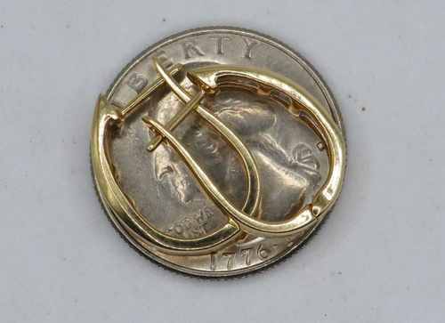 14K YELLOW GOLD ELOGATED HINGED HOOP EARRINGS w 10 RBC & 8 BAGUETTE DIAMONDS* - Picture 15 of 16
