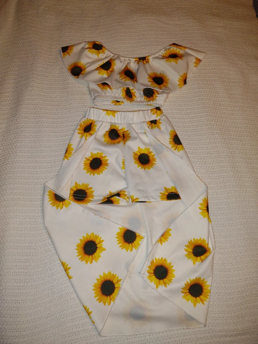 2t to 3t Little Girls Sunflower 2 Piece Outfit yellow on and off