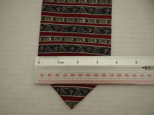 Geoffrey Beene Mens Necktie Tie Red Beige Blue Geometric Striped 60" - Picture 4 of 4