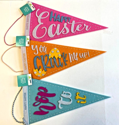 lot of 3 Way to Celebrate Easter 18in Felt Pennant party Decor egg hunt
