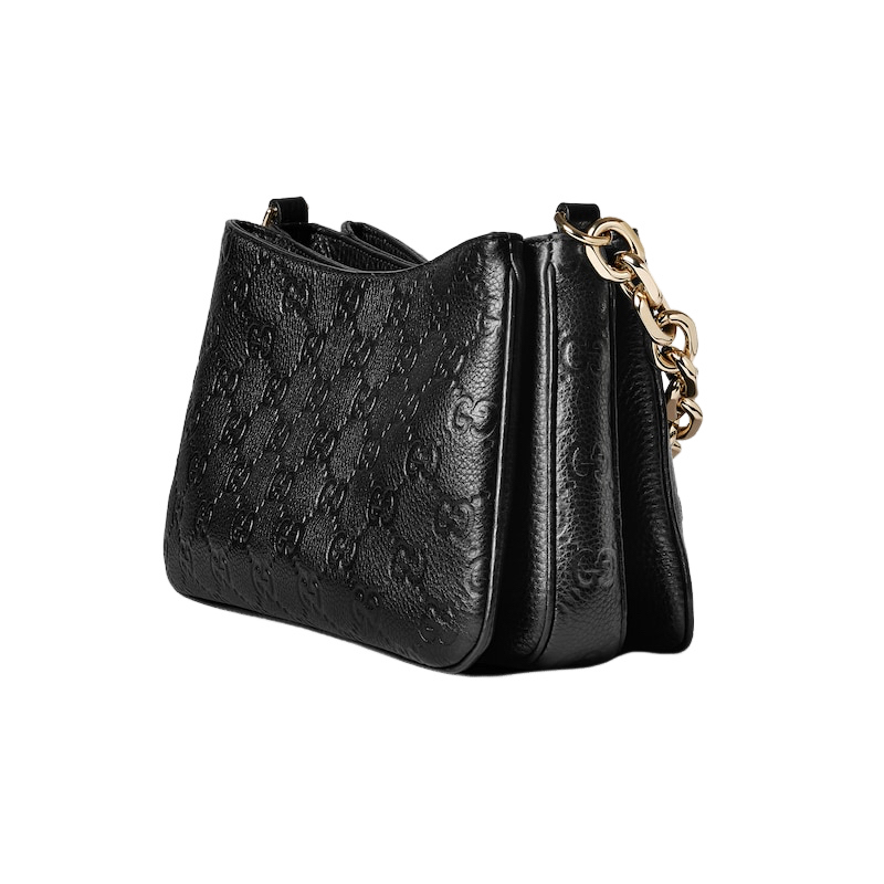 GUCCI GG Emblem Small $3890 Black Grainy Leather Shoulder