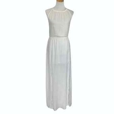 Farm Rio Front Slit White Maxi Dress Halter Size Medium