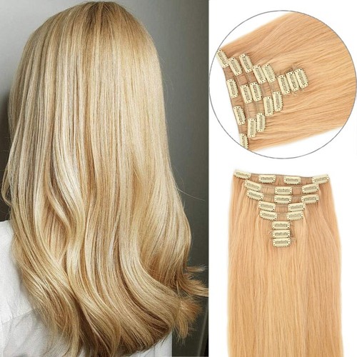 Extensiones de cabello humano real con clip cabeza completa recta cabello Remy grueso 16-28 pulgadas - Imagen 20 de 77