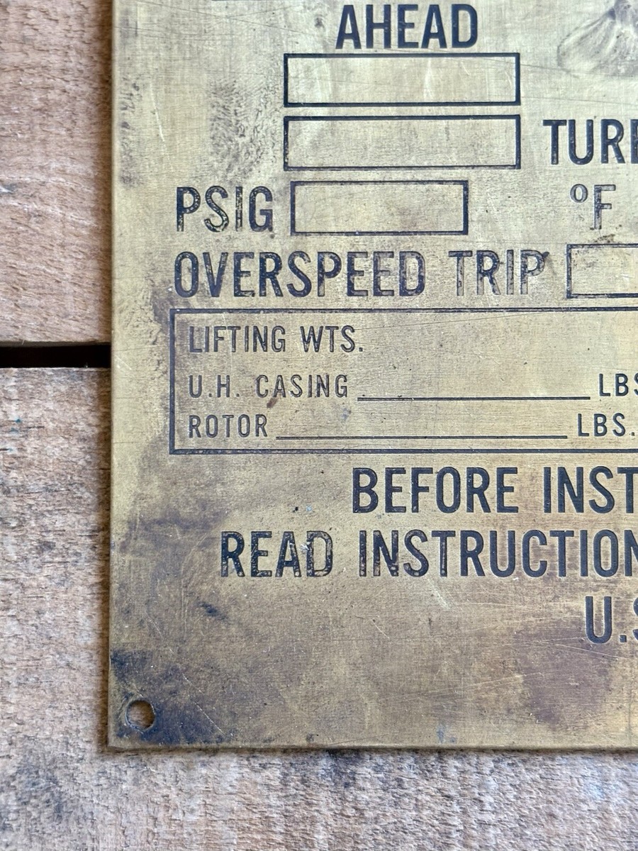Vintage 20/30s General Electric Main Turbine Machinery Brass Plate