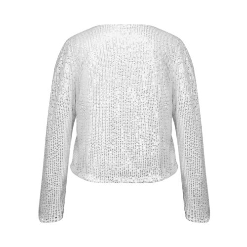 Women's Sequin Jacket Glitter Cropped Blazer Shiny Open Front Bolero Cardigan - Picture 53 of 119