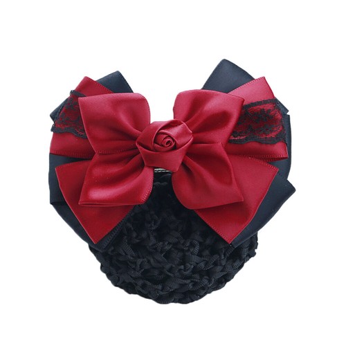 Women Satin Bow Barrette Double Bowknot Hair Net Hair Bun Barrette Hair Clip▱ - Picture 81 of 109