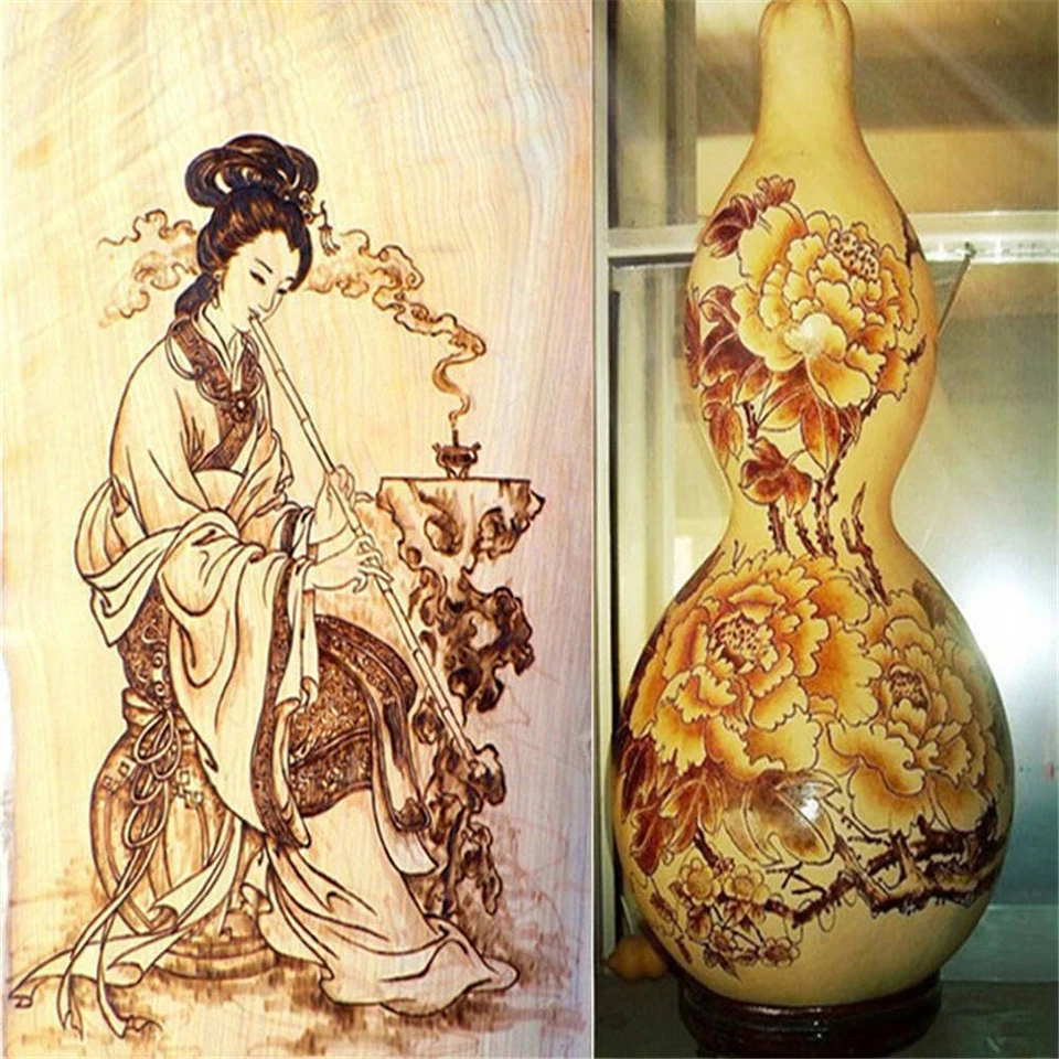 Dual 2 Pen 220V Wood Burner Pyrography Burning Machine Gourd Crafts Tool Set UK - Image 3 of 4