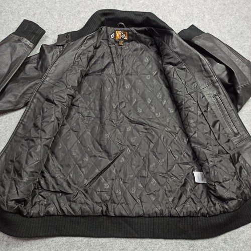 Volcom Męska 100% Prawdziwa skóra Kurtka bomberka Rozmiar S Czarna Mock Neck Small - Zdjęcie 3 z 14