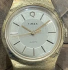 Timex Q Vintage Wristwatch Gold Tone Round Face Elegant Vintage New Battery Runs