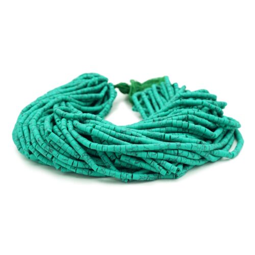 Small Turquoise Afghani Beads (3.5mm) Small Cylindrical Green (1784F058) Heishi - Picture 3 of 5