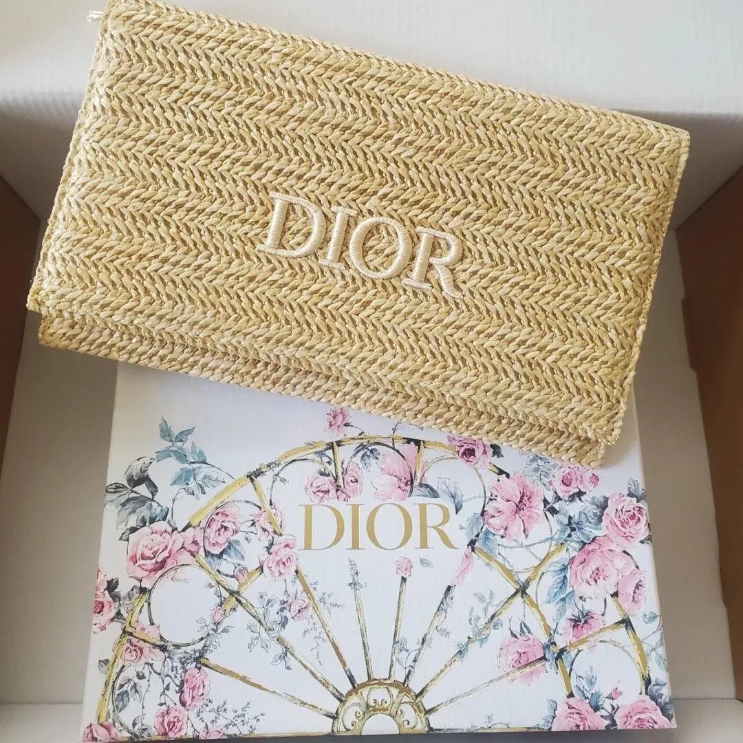 Christian Dior DIORIVIERA Pouch Clutch Bag Novelty Rattan Beige w
