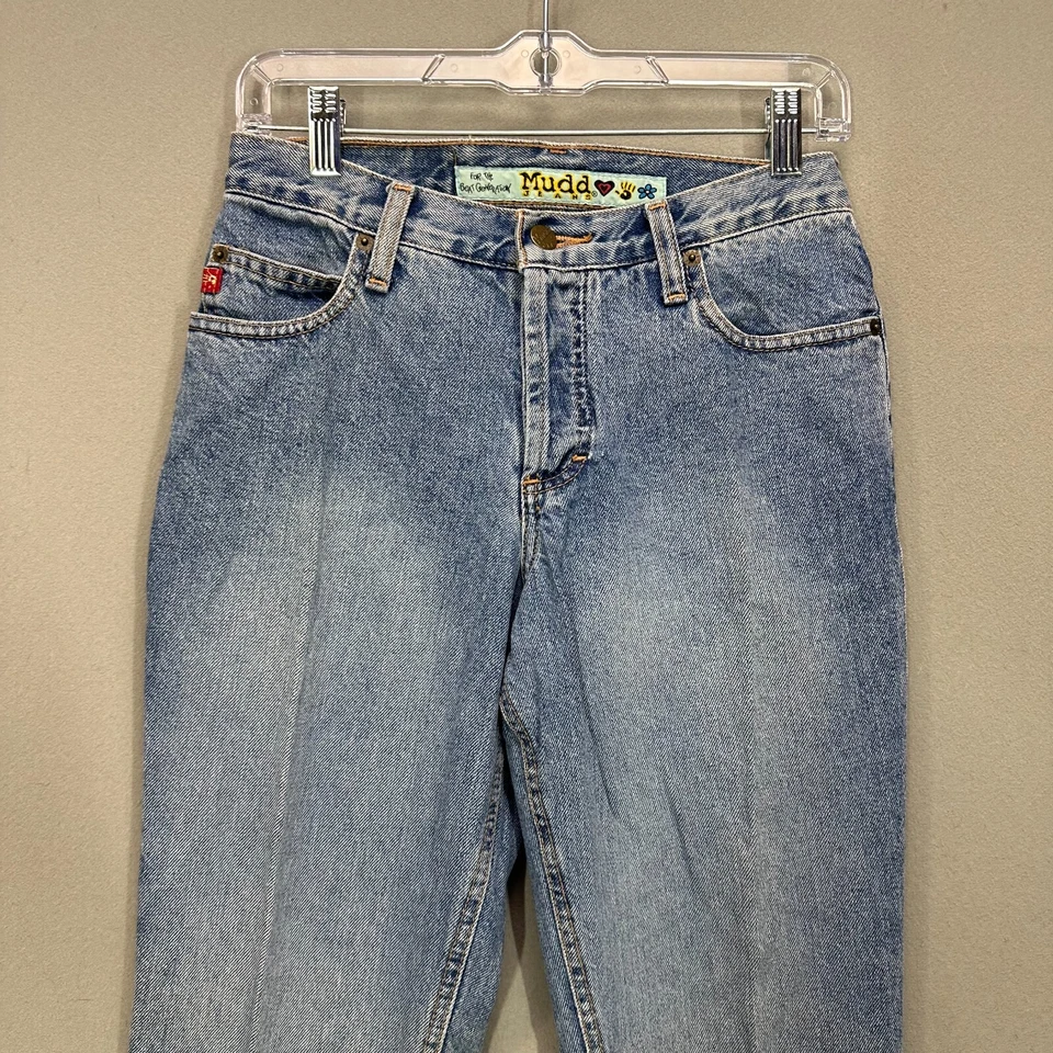 Pantalones de mezclilla vintage Mudd Jeans para mujer junior 5 azules acampanados Y2K Bell 28x33 Foto 2 de 4