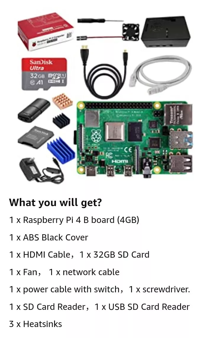 Raspberry Pi 4 Model-B 4GB RAM computer board module free shipping, 12 item  kit