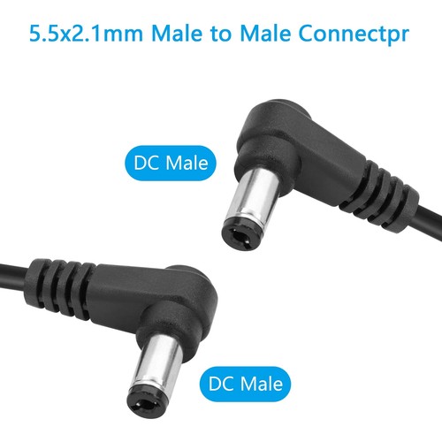 DC 5.5MM x 2.1MM 90° Male to Male Plug Cable Coiled Extension Cord 2 Pack - Picture 2 of 6