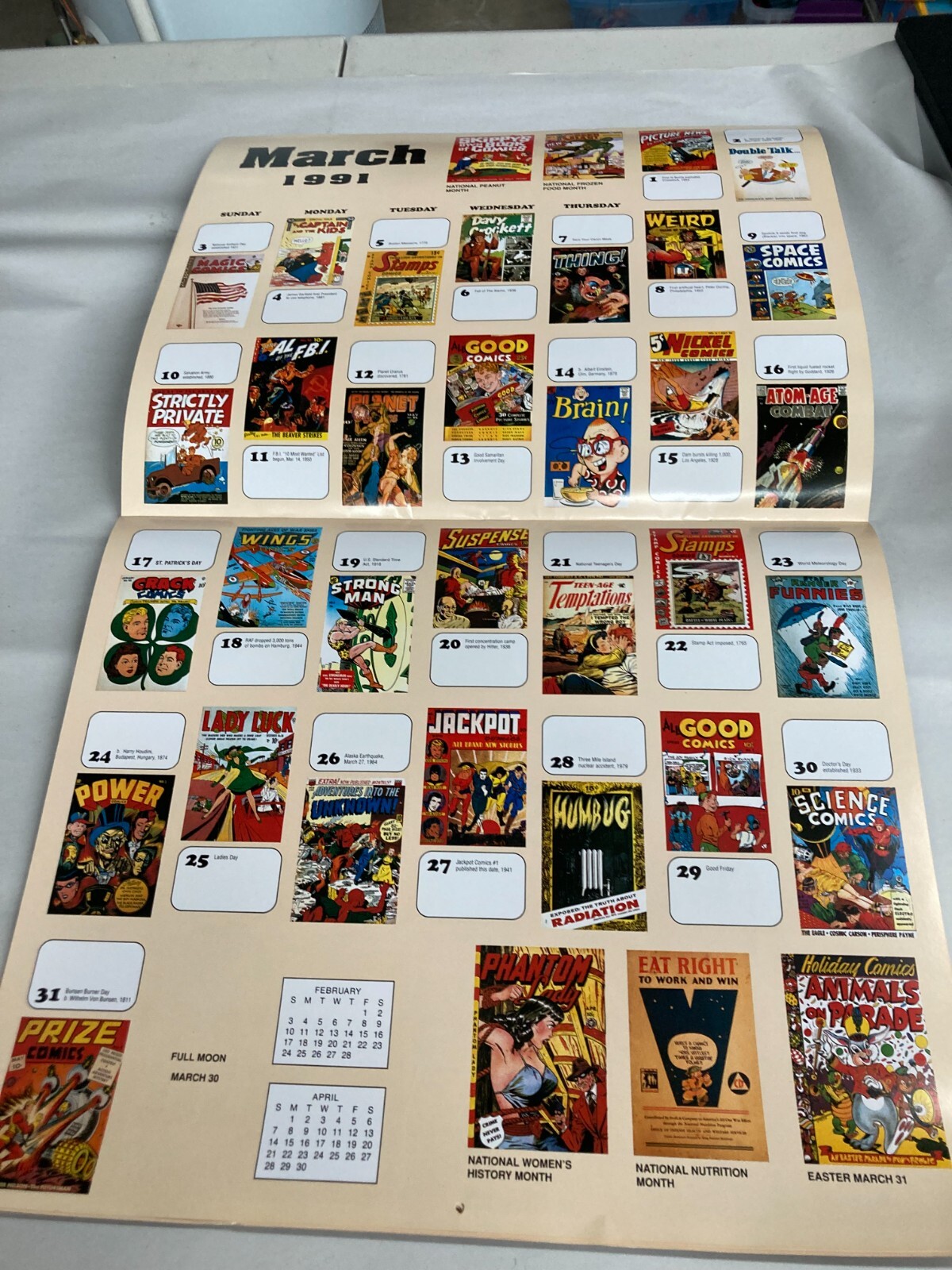 Histerical View of 1991 Golden Age Comic Book calendar Pre-code Horror