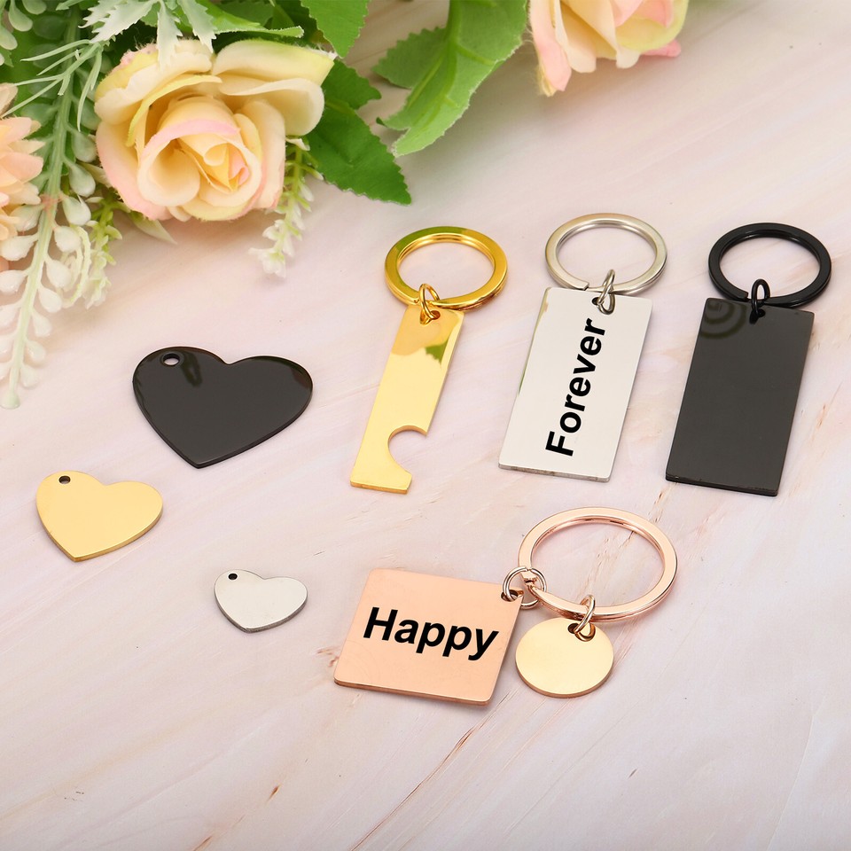 3Pcs Metal Stamping , Metal Keychain Blanks Square Stamping Tags , Gold