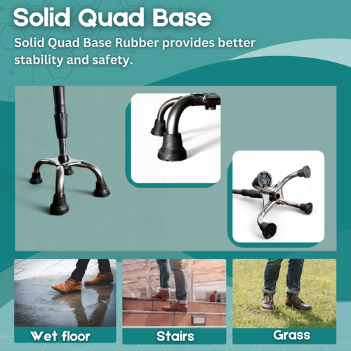 Quad Cane Walking Stick for Elderly Height Adjustable Lightweight 150 kg Load - Picture 3 of 7