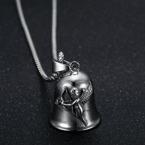 Biker Lucky Exorcism Bell Motorcycle Love Cupid Necklace Stainless Steel Men - Picture 3 of 9