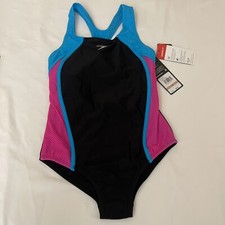 Speedo Girl's Mesh Splice Thick Strap Swimsuit Speedo multicolor Size 12 NWT
