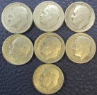 1946 47 48 51 52 53 55 S Roosevelt Dimes 90% Silver - Lot Of 7 Condition Varies