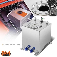 2.5 Gallon Lightweight Aluminum Chrome Fuel Cell Tank+Level Sender Polished Cap