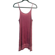 Vtg Y2K Slip Dress Cover Up S/M Crinkle Gauzy Resort Wear Festival Tribal Trim