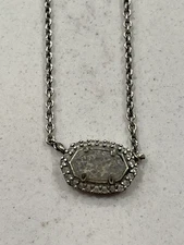 KENDRA SCOTT ELISA WHITE CRYSTALON SILVER TONE CHAIN NECKLACE Needs Cleaning