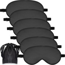 6 Pieces Natural Silk Sleep Mask Soft Eye Adjustable Strap Black