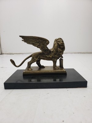 Antique Winged Lion of St. Marks-Venice Italy Bronze Statue Marble Base