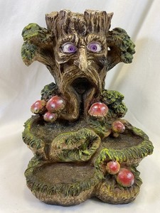 Earth bound Tree Man Mushroom Backflow Incense Burner Purple Eyes Toad Stools