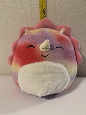 Squishmallows 11" Trinity Pink Tie Dye Triceratops with Fuzzy Belly Plush Used