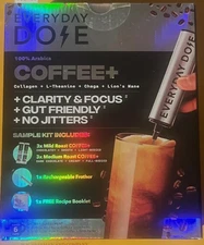 EVERYDAY DOSE SAMPLE/STARTER KIT MUSHROOM COFFEE 1.74 OZ W/ FROTHER NEW
