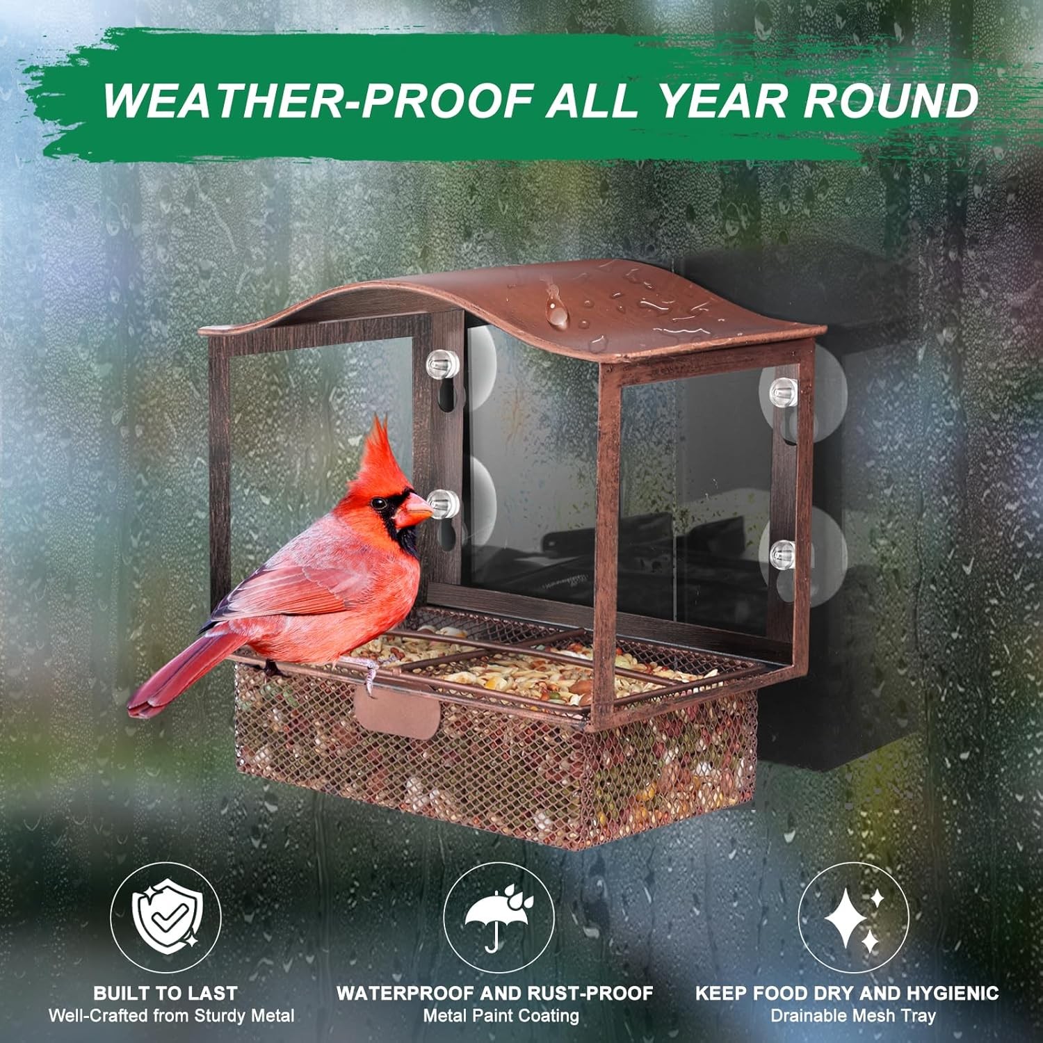 Lilyang Window Bird Feeder, Metal Feeder with Wide Vintage metal 