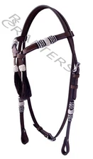 Western Tan Leather Headstall Hand Braided White Rawhide Knotting Futurity Knot