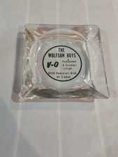 Vintage Glass Advertising Ashtray Wolfson Boys V-O Restaurant Lounge 