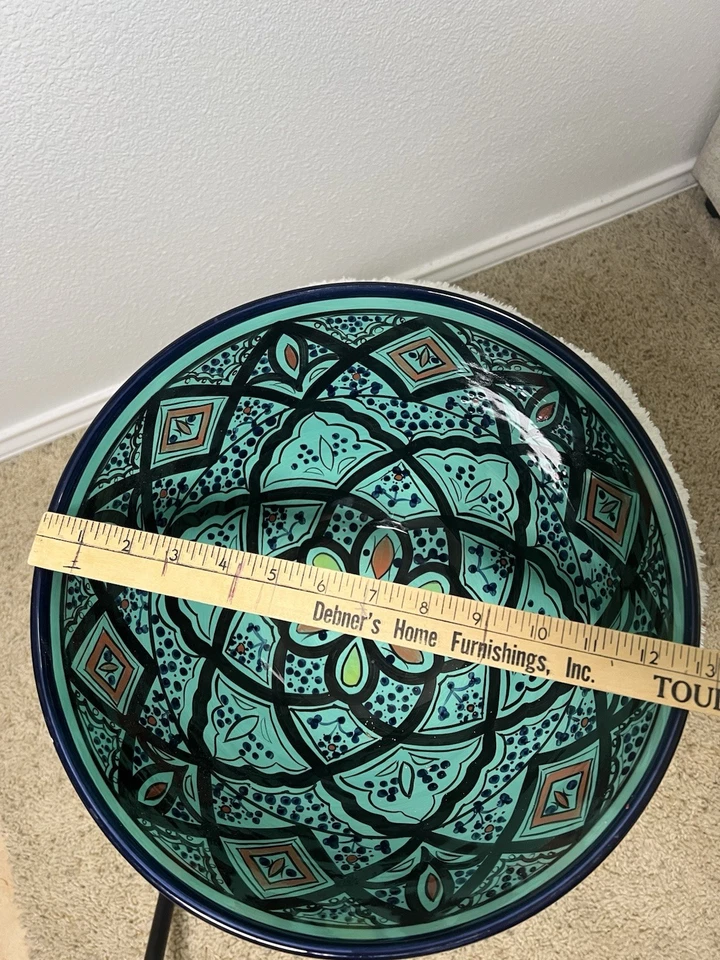 Cuenco para servir Pottery Barn Kasara mosaico grande Verdigris caleidoscopio boho Foto 3 de 4