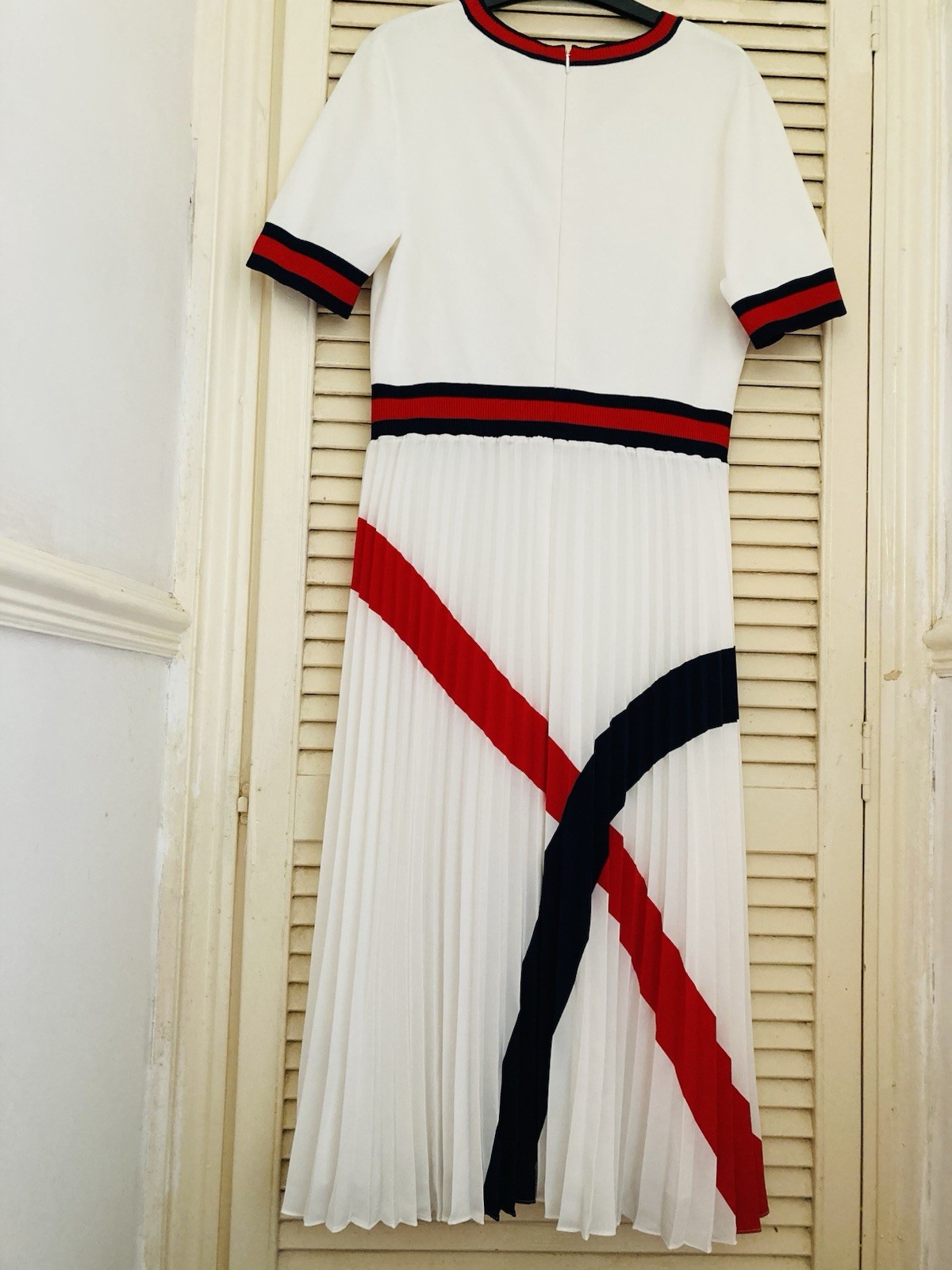 Ted Baker Womens Size 14 White Red Navy Colourblock Pleated Midi Jumper ...