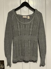 DKNY Jeans Hooded Cable-Knit Sweater/Pullover, Gray, W's Small