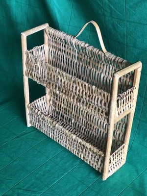 Vintage Bambus Geflecht Rattan 2 Ebenen Gewürz Aufbewahrung Regal Regal Naturholz BOX