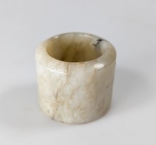 Antique Chinese 19th C. Celadon Green Grey Nephrite Jade Archer's Ring