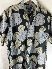 ono and company hawaiian shirt Large Cotton Black Green Leaf w/Free shipping