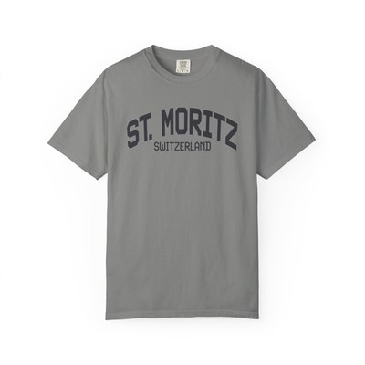 St. Moritz Saint Switzerland Ski Snowboard Varsity Vintage Retro Tee T-Shirt