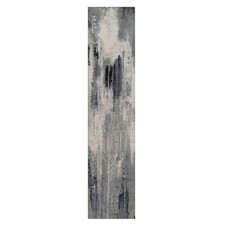 2'6"x11'10" Black-Ivory Hand Knotted Abstract Design Wool and Silk Runner Rug