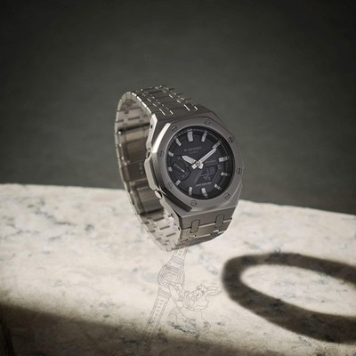 G-SHOCK GA-2100 シルバー/ブラック Casio GA-2100 G-Shock Watch – Sandblasted Metal Case Mod – Black